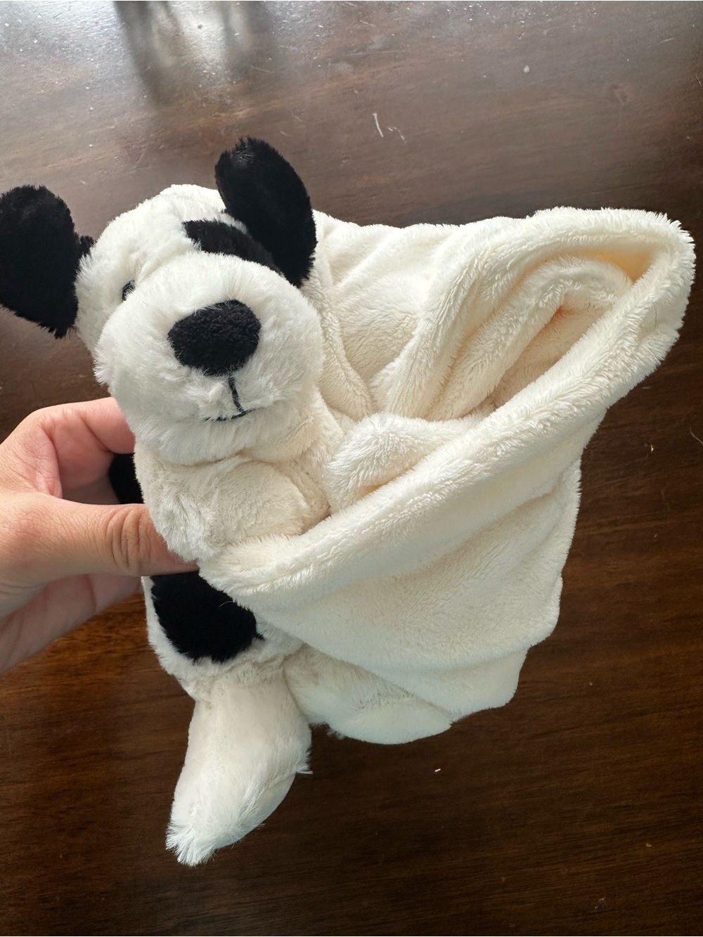 Jellycat Bashful Black & Cream Puppy Soother, a soft security blanket